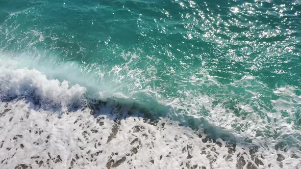 Sandy Beach Top View. Aerial View From Flying Drone