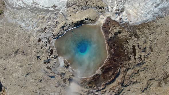 Aerial view of Geysir in Iceland - the oldest known geyser on the planet