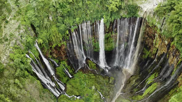 Drone Over Tumpak Sewu Waterfalls