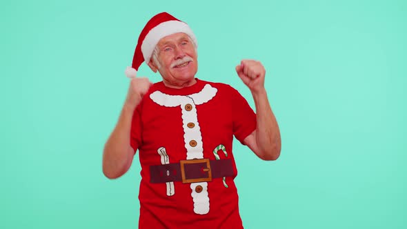Senior Christmas Grandfather Man Dancing Trendy Dance for Social Media Fooling Around Having Fun