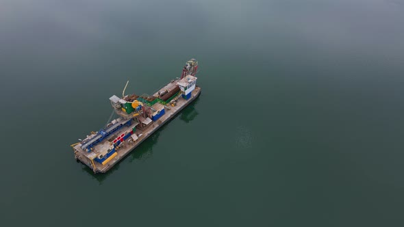 Vessel for Sand Mining in the Lake Aerial View