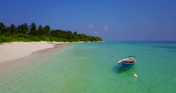 Beautiful above travel shot of a white paradise beach and aqua turquoise water background in best qu