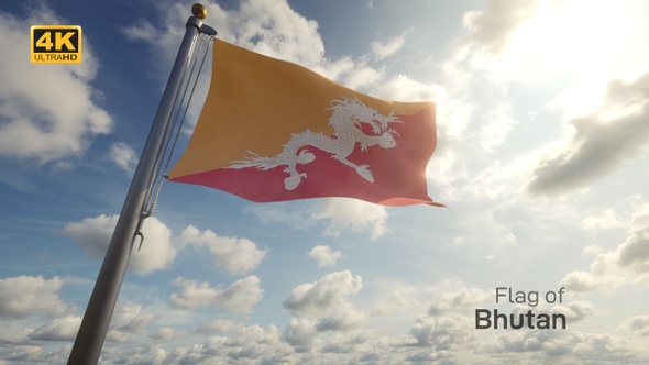 Bhutan Flag on a Flagpole - 4K