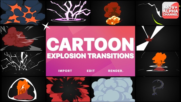 Cartoon Explosions Transitions | Motion Graphics Pack