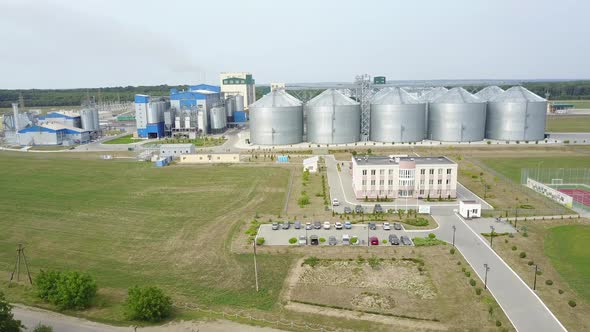 Row of granaries for storing wheat and other cereal grains. Aerial view