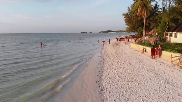 Coastline of Beach Resort with Palm Trees Coastal Hotels Zanzibar Low Flight