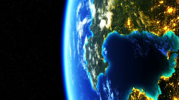 Amazing View On Planet Earth With Glowing Lights Of Cities. alt