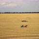 Tractor producing hay bales. Wheat field. Aerial stock footage - VideoHive Item for Sale