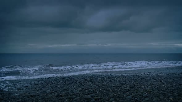 Cloudy Beach Shore In The Evening