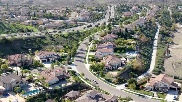Aerial View of Residential Modern Subdivision Luxury House.