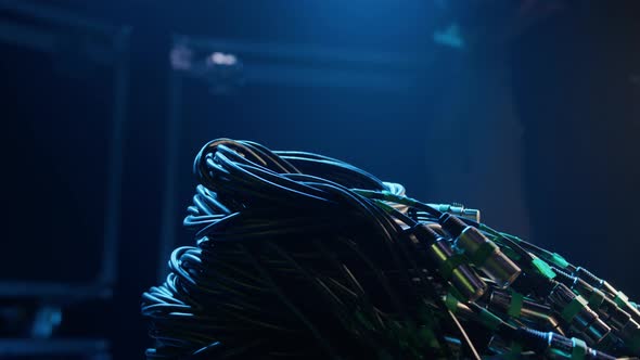 Closeup of a Man's Hand That Puts a Bunch of XLR Wires