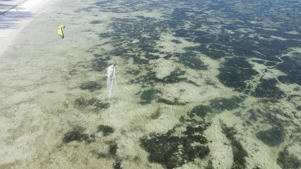 Zanzibar Tanzania  Kitesurfing Near the Shore Slow Motion