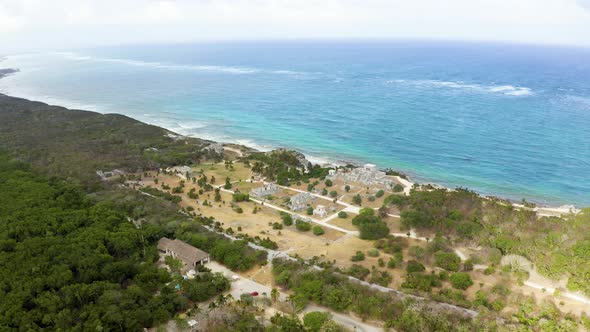 Aerial View of the Mayan Ruins of Tulum at Tropical Coast