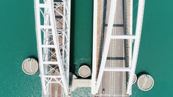 The Crimean Bridge on turquoise water background