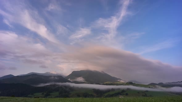 Morning Clouds Over The Mountain And Rural Landscape, 4K