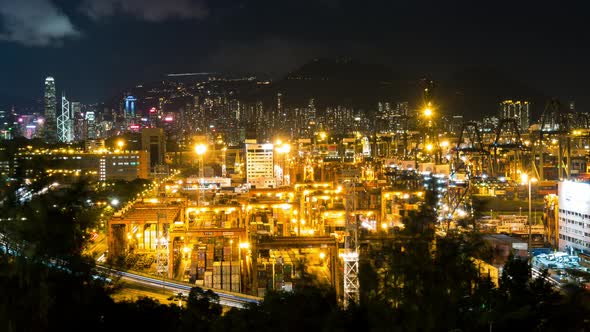 Time lapse of Container Terminals in Hong Kong at night