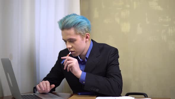 Young Success Businessman Smoking Iqos Ecigarette Office Worker