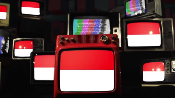 Indonesia flags and Vintage Televisions.