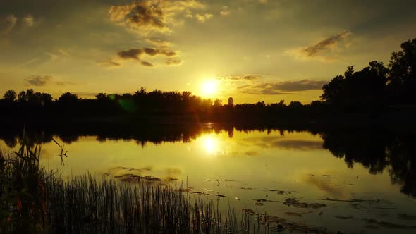 River Sunset Beautiful Landscape, Timelapse