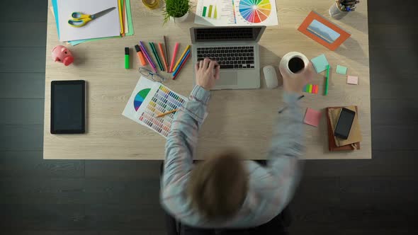 Top View of Ordinary Busy Day From Life of Design Studio Worker, Timelapse