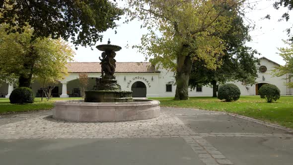 Dolly in the font and facade of the Undurraga vineyard, Talagante, Chile