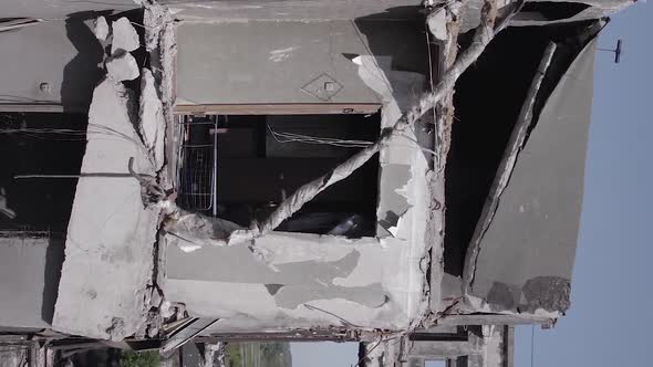 Vertical Video of a Wartorn Building in Ukraine