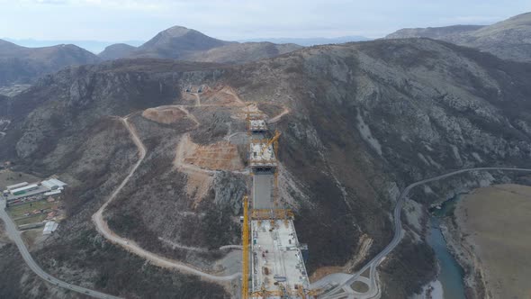 Construction of Bridge of a New Highway Through the Moraca Canyon in Montenegro