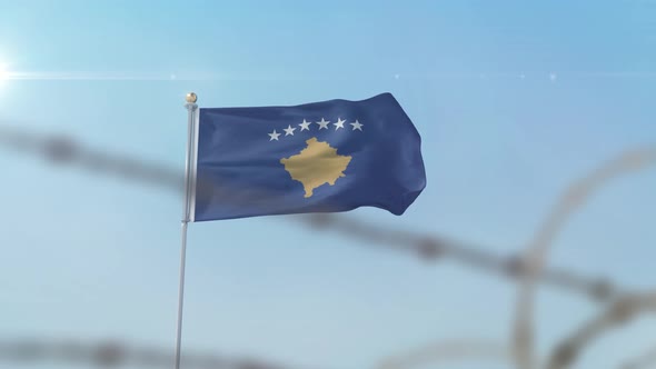 Kosovo Flag Behind Border