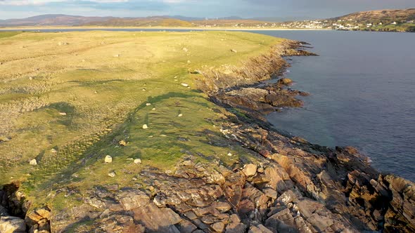 Aerial View of Inishkeel Island By Portnoo Next to the the Awarded Narin Beach in County Donegal