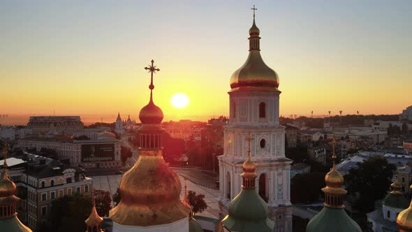 Kyiv. Ukraine. Aerial View : St. Sophia Church in the Morning at Dawn.