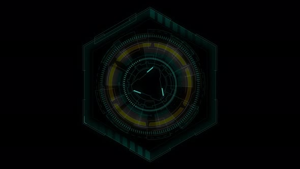 Blue hexagon and circle rotation with HUD abstract background alpha channel included
