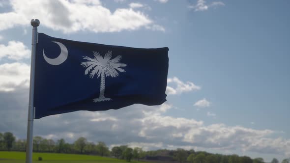 Flag of South Carolina Waving in the Wind Against Deep Beautiful Clouds Sky