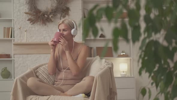Enjoying Music Inspired Woman Home Leisure