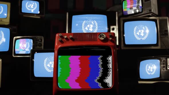 United Nations Flag and Retro Televisions.