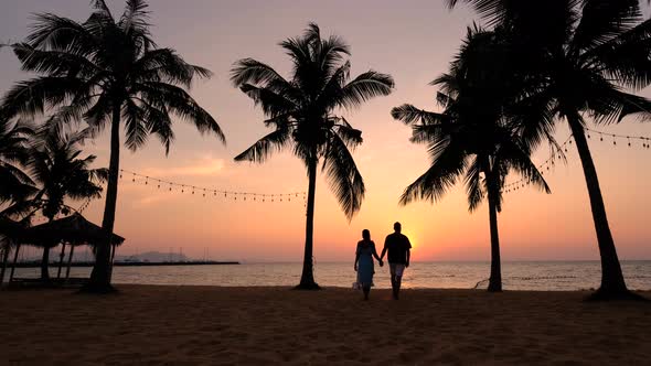 Najomtien Beach Pattaya Thailand Sunset at a Tropical Beach with Palm Trees Na Jomtien Beach with