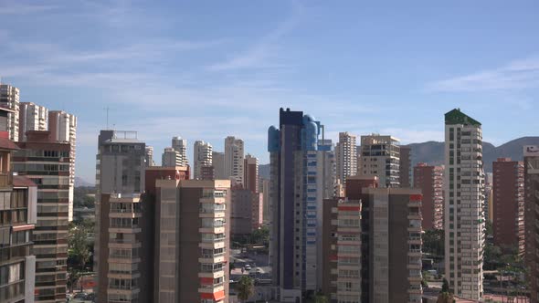 Pan right view of apartment buildings