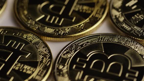 Rotating shot of Bitcoins 