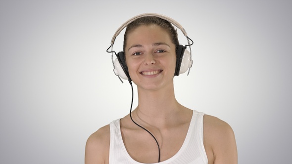 Music people and technology concept - happy smiling woman