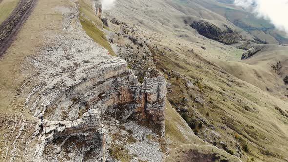 Aerial View of Stone Amphitheater in Thick Clouds Bermamyt Plateau Caucasus