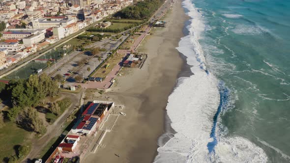 Aerial view of a rough ocean waves 