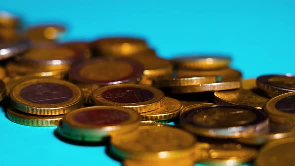 Euro Coins on the Blue Floor