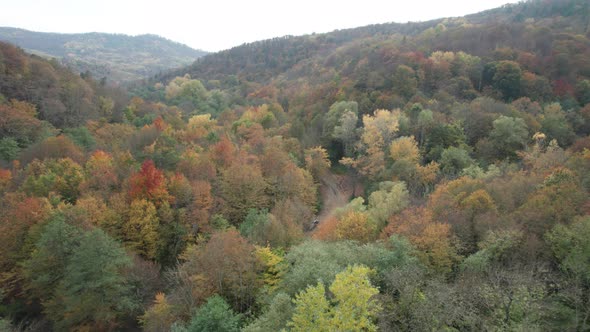 Colorful Autumn View of the Caucasus Mountains