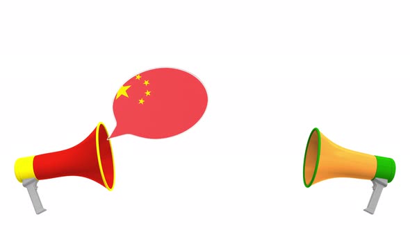 Speech Bubbles with Flags of India and China