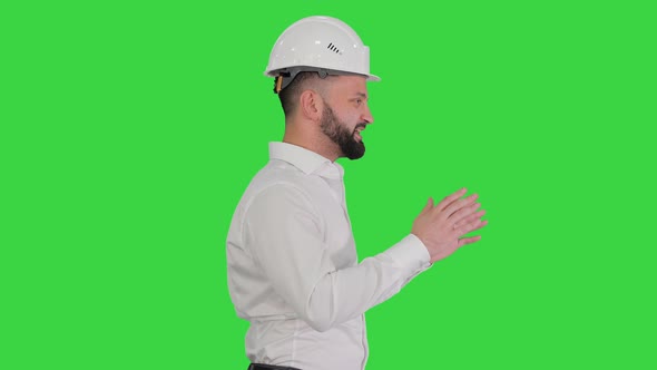 Male Architect Explaining Something While Walking Green Screen Chroma Key