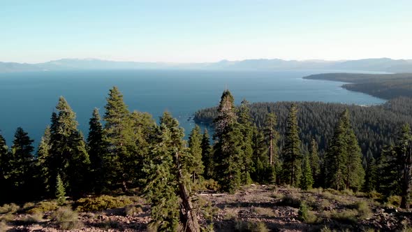 Expansive aerial view of Lake Tahoe in California over Carnelian and Agate Bay.