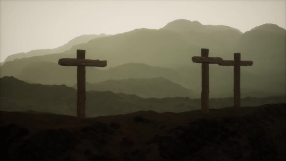 Wooden Crucifix Cross at Mountain alt
