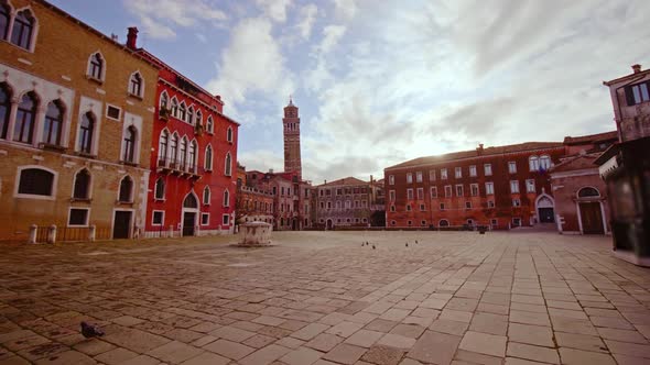 Cobblestone Square Among Nice Buildings of Bright Colors