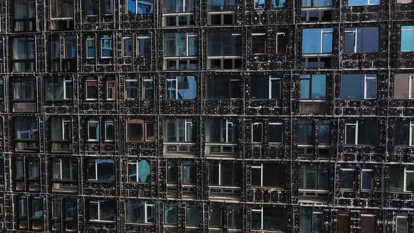 External Unfinished Facade of a Skyscraper Close-up Aerial View