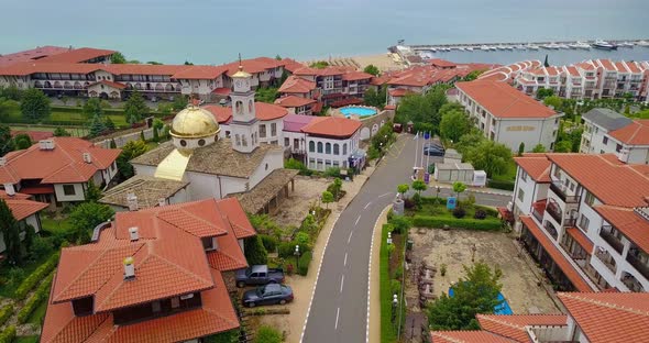 Sea Shore and Orthodox Church of Saint Vlasiy in Sveti Vlas Bulgaria