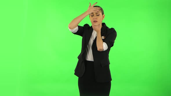 Girl Got a Cold, Sore Throat and Head, Cough on Green Screen at Studio